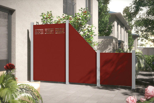 SYSTEM HPL Rot mit Klemmpfosten Silber SYSTEM HPL Rot mit Klemmpfosten Silber