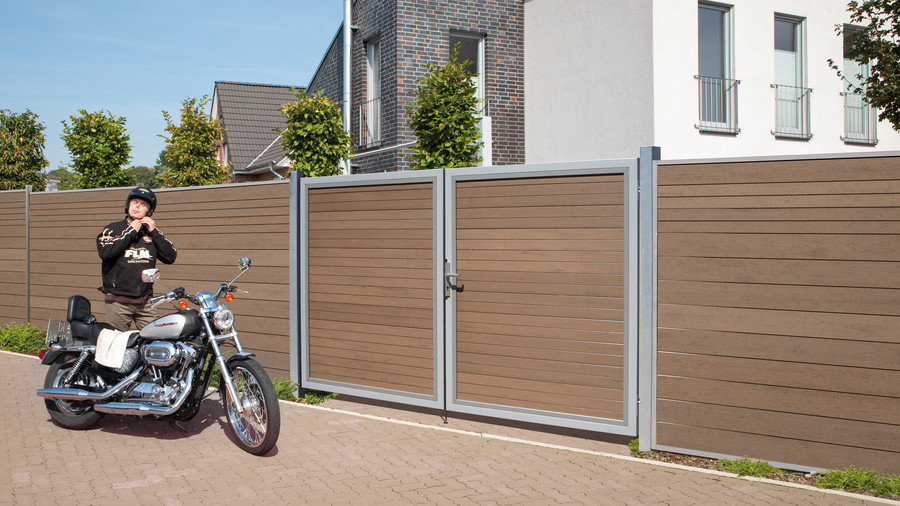 SYSTEM WPC CLASSIC Mandel - Zaunanlage mit Doppeltor