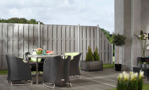 JUMBO WPC Grau mit Metallpfosten Silber JUMBO WPC Grau mit Metallpfosten Silber