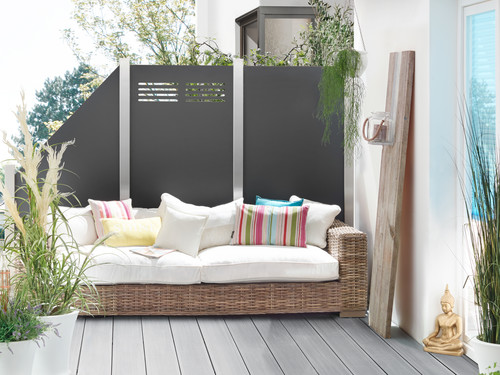 SYSTEM HPL Anthrazit Klemmpfosten mit Edelstahlummantelung SYSTEM HPL Anthrazit