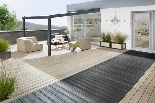DREAMDECK WPC BICOLOR Sand und Anthrazit in Kombination DREAMDECK WPC BICOLOR Sand und Anthrazit in Kombination