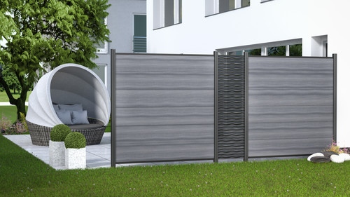 SYSTEM FLOW Anthrazit kombiniert mit der SYSTEM Serie WPC PLATINUM XL in Grau SYSTEM FLOW Anthrazit kombiniert mit der SYSTEM Serie WPC PLATINUM XL in Grau