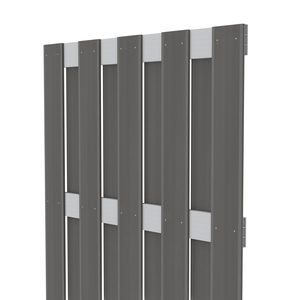 WPC Sichtschutzelement in Anthrazit mit Querriegeln aus Aluminium - Zaunserie: JUMBO WPC von TraumGarten - Maße: 95x179 cm - Schrägansicht