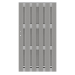 Graues WPC-Tor mit Alu-Querriegeln in Grau für Sichtschutzzaun JUMBO WPC von TraumGarten Vorderansicht