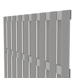 Graues WPC Sichtschutzelement von TraumGarten mit Alu-Querriegeln in Grau - JUMBO WPC 179x179 cm Schrägansicht