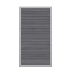 2611 SYSTEM WPC PLATINUM Grau Tor DIN Links Vorderansicht Graues WPC PLATINUM Standardtor DIN Links für SYSTEM Sichtschutzzaun Vorderansicht