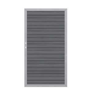 2611 SYSTEM WPC PLATINUM Grau Tor DIN Links Vorderansicht Graues WPC PLATINUM Standardtor DIN Links für SYSTEM Sichtschutzzaun Vorderansicht
