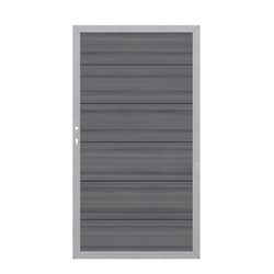 2631 SYSTEM WPC PLATINUM XL Grau Tor DIN Links Vorderansicht Graues WPC PLATINUM XL Standardtor DIN Links für SYSTEM Sichtschutzzaun Vorderansicht
