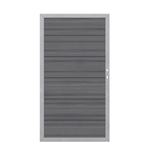 2632 SYSTEM WPC PLATINUM XL Grau Tor DIN Rechts Vorderansicht Graues WPC PLATINUM XL Standardtor DIN Rechts für SYSTEM Sichtschutzzaun Vorderansicht